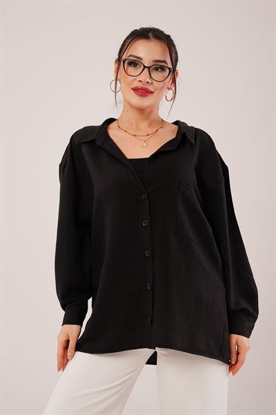 Oversize Aerobin Tek Cepli Siyah Gömlek