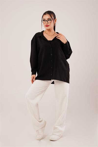 Oversize Aerobin Tek Cepli Siyah Gömlek