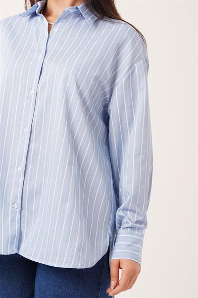 Oversize Model Çizgili Mavi Gömlek