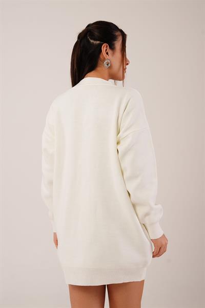 Oversize Model Kot Cepli Ekru Triko Hırka