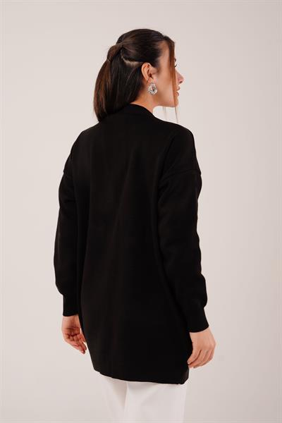 Oversize Model Kot Cepli Siyah Triko Hırka