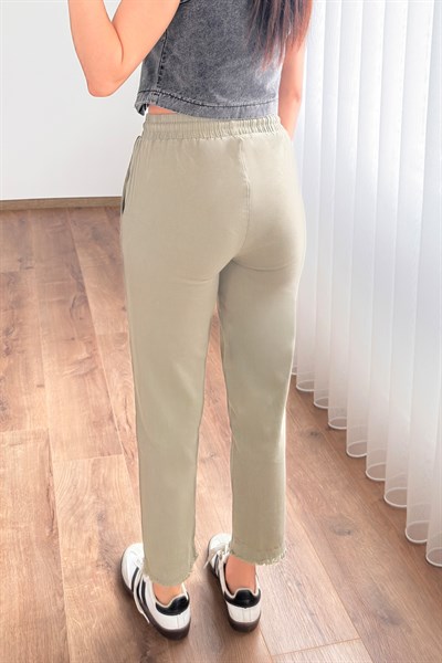 Paça Detaylı Cepli Belden Bağlamalı Haki Pantolon