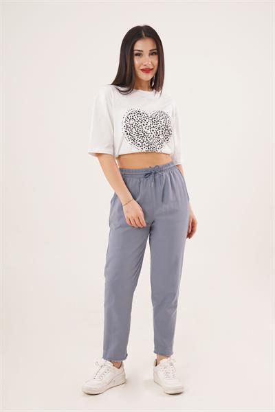 Paça Detaylı Cepli Belden Bağlamalı İndigo Pantolon