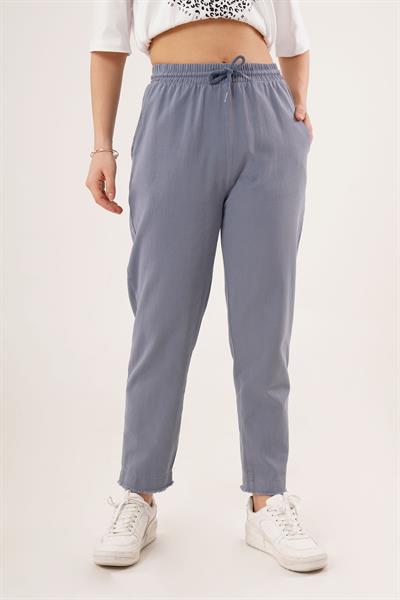 Paça Detaylı Cepli Belden Bağlamalı İndigo Pantolon