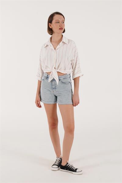 Paça Katlama Detaylı Denim Kot Şort