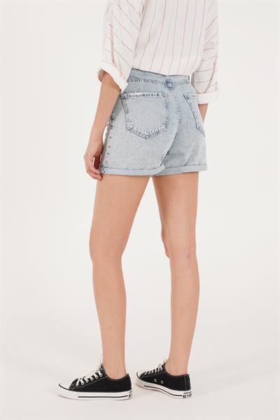 Paça Katlama Detaylı Denim Kot Şort