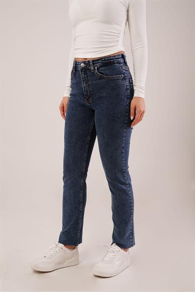 Paçası Kesik Yüksek Bel Likralı Mom Jean