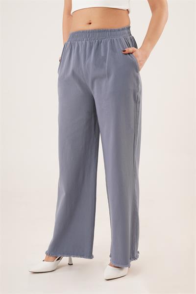 Bel Lastikli Paça Detaylı Cepli İndigo Pantolon