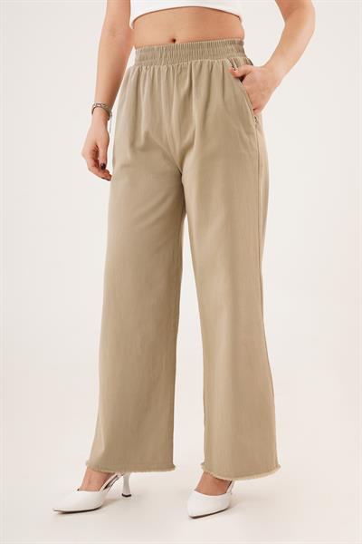 Bel Lastikli Paça Detaylı Cepli Haki Pantolon