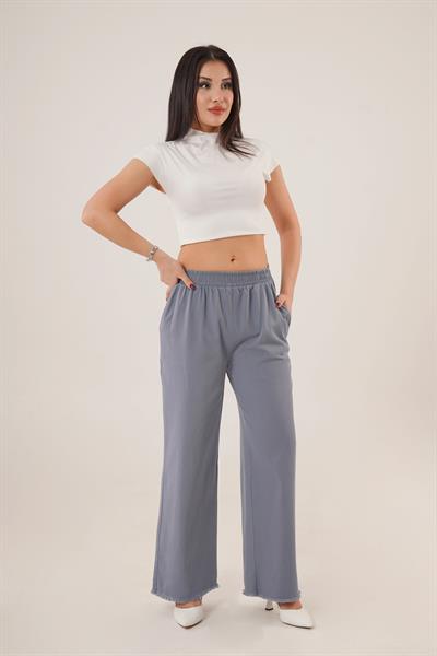 Bel Lastikli Paça Detaylı Cepli İndigo Pantolon
