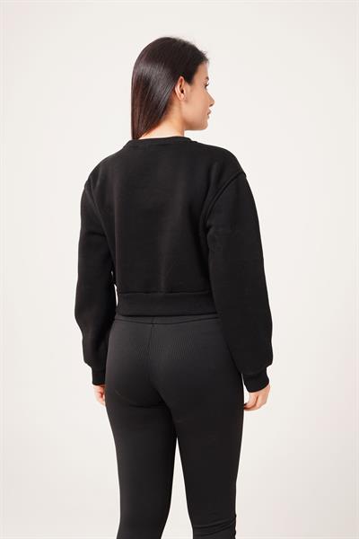 Paris Yazı Baskılı Kısa Siyah Sweatshirt