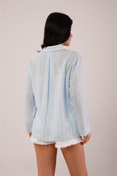 Parlak Efektli Düğmeli Bebe Mavisi Gömlek