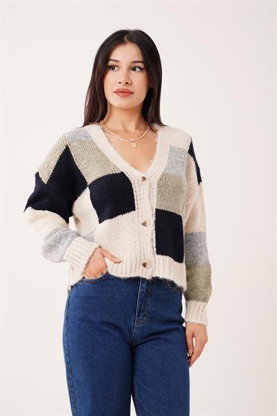 Patchwork Model Renkli Triko Kazak