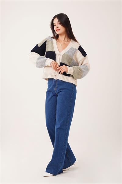 Patchwork Model Renkli Triko Kazak