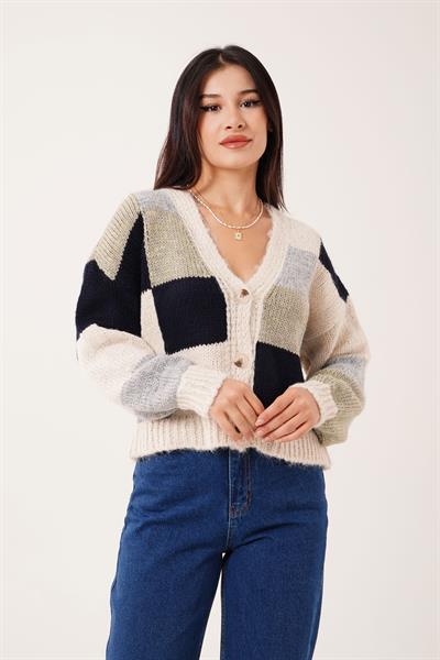 Patchwork Model Renkli Triko Kazak