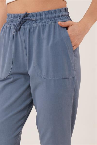 Bağlama Detaylı Cepli İndigo Pantolon