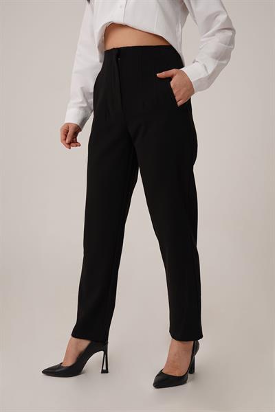 Çift Pens Detaylı Siyah Kumaş Pantolon