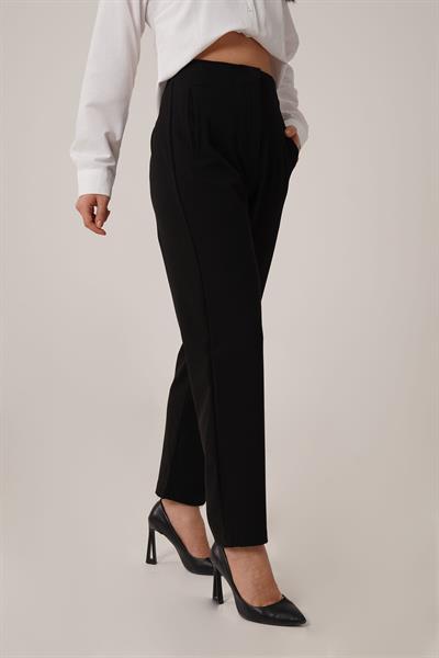 Çift Pens Detaylı Siyah Kumaş Pantolon