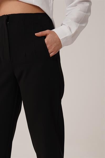 Çift Pens Detaylı Siyah Kumaş Pantolon