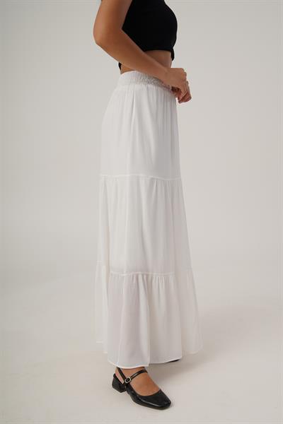 Pileli Basic Fırfırlı Uzun Beyaz Etek