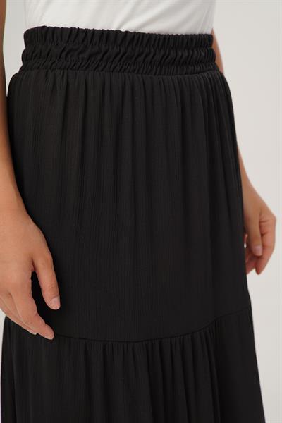 Pileli Basic Fırfırlı Uzun Siyah Etek