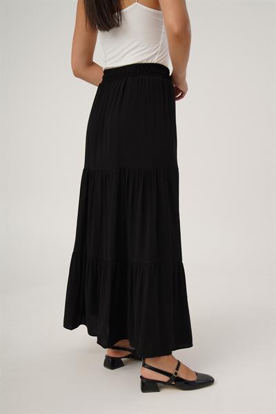 Pileli Basic Fırfırlı Uzun Siyah Etek