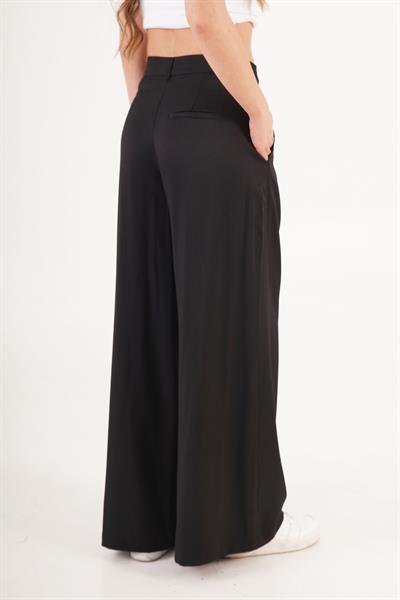 Çift Pileli Yüksek Bel Siyah Palazzo Pantolon