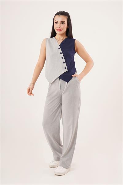 Çapraz Modelli Düğmeli Lacivert Yelek	