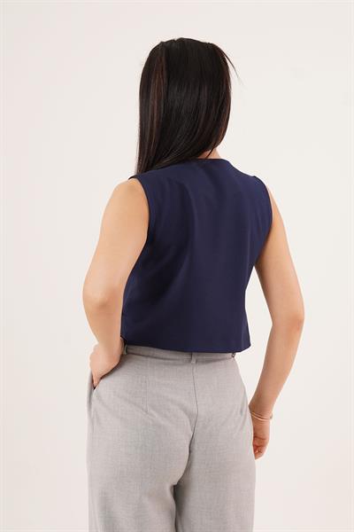 Çapraz Modelli Düğmeli Lacivert Yelek	