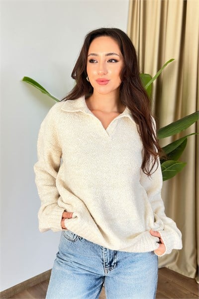 Polo Yaka Triko Bej Kazak