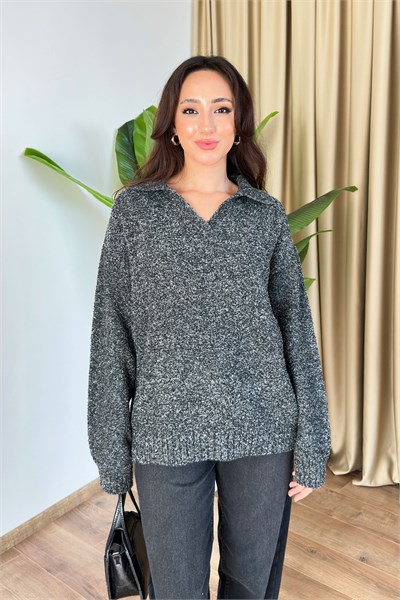 Polo Yaka Triko Siyah Kazak