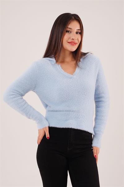 Polo Yaka Yumuşacık Sakallı Bebe Mavisi Kazak
