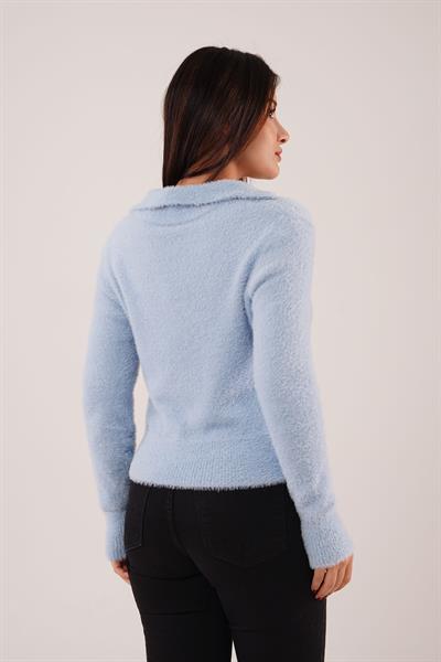 Polo Yaka Yumuşacık Sakallı Bebe Mavisi Kazak