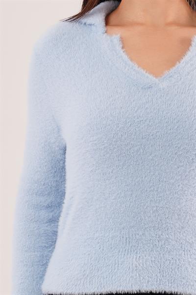 Polo Yaka Yumuşacık Sakallı Bebe Mavisi Kazak