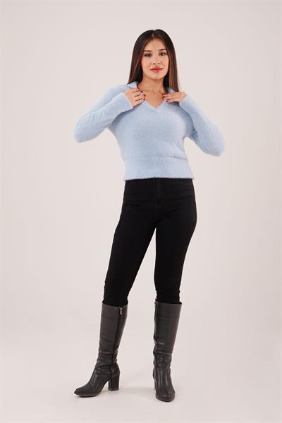 Polo Yaka Yumuşacık Sakallı Bebe Mavisi Kazak