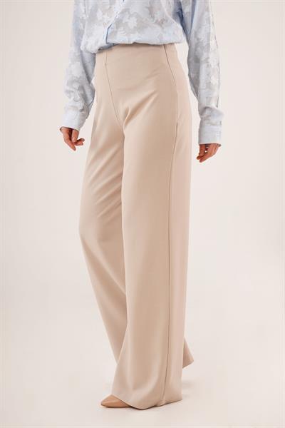 Bol Paça Yandan Fermuarlı Krem Kumaş Pantolon	