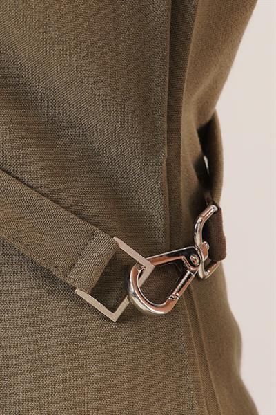 Yanları Toka Detaylı Sıfır Kol Haki Mini Elbise