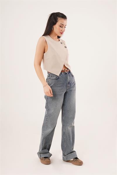 Çift Düğmeli Çapraz Model Bej Yelek