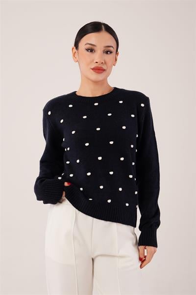 Ponponlu Bisiklet Yaka Lacivert Triko Kazak