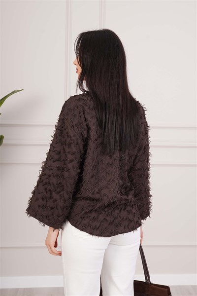 Püsküllü Ön Bağcıklı Salaş Kahve Kimono