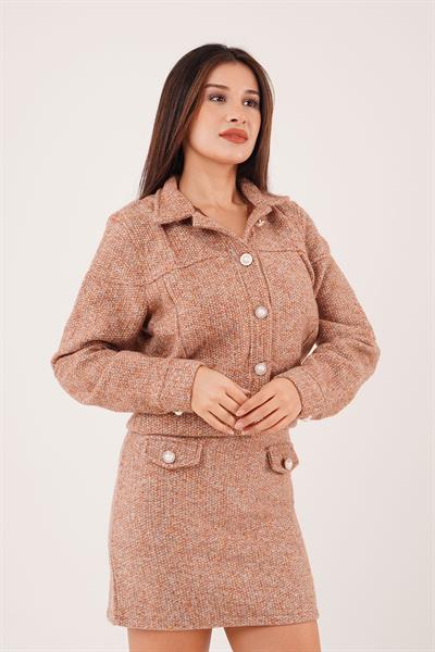 Regular Renkli İp Geçişli Camel Tüvit Ceket