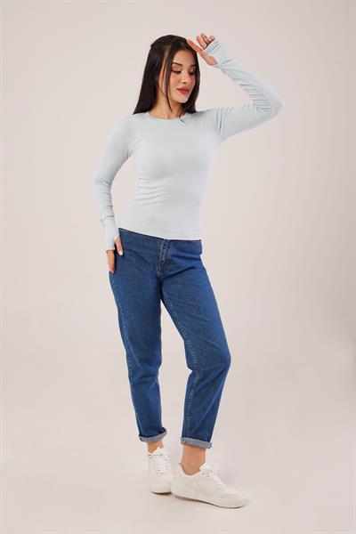 Uzun Kollu Basic Bebe Mavisi Bluz	