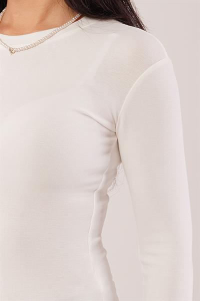 Uzun Kollu Basic Beyaz Bluz