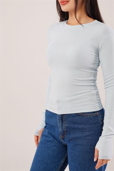 Uzun Kollu Basic Bebe Mavisi Bluz	