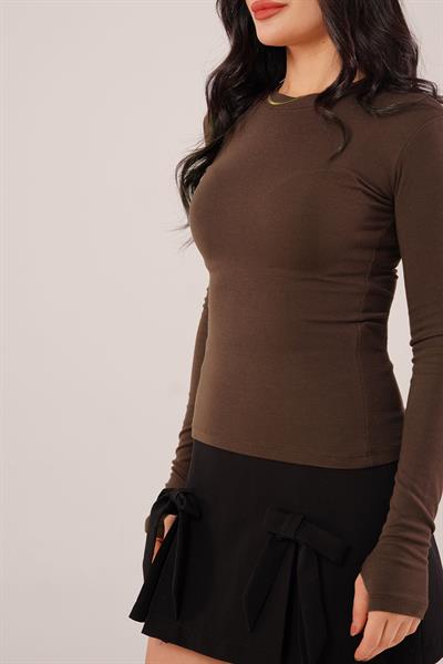 Uzun Kollu Basic Kahverengi Bluz