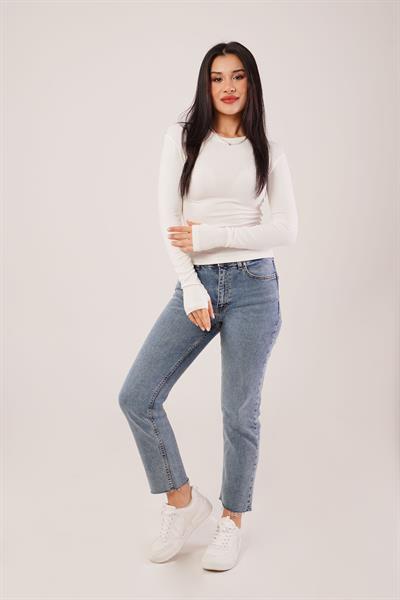 Uzun Kollu Basic Beyaz Bluz