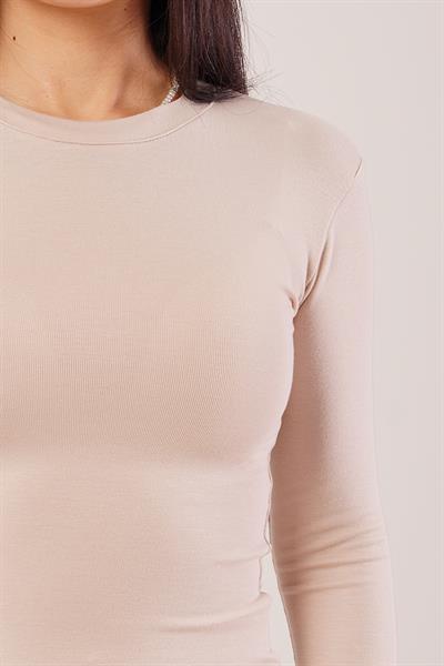 Uzun Kollu Basic Bej Bluz	