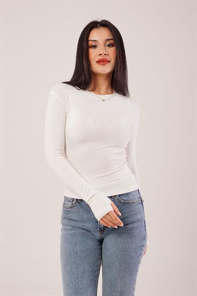 Uzun Kollu Basic Beyaz Bluz