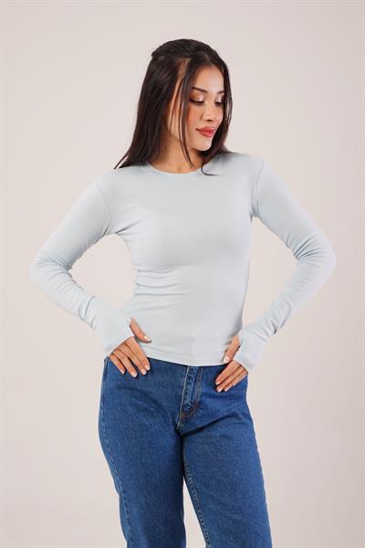 Uzun Kollu Basic Bebe Mavisi Bluz	