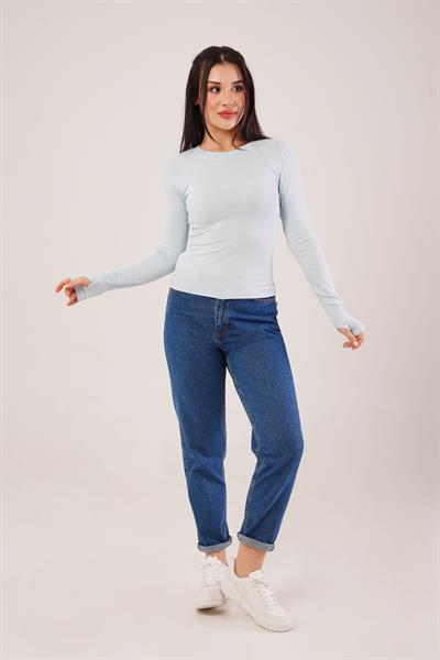 Uzun Kollu Basic Bebe Mavisi Bluz	